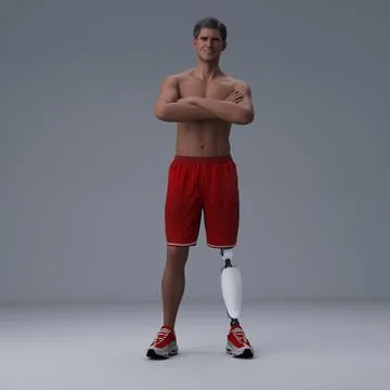 3D Render : isolated a smiling man with prosthesis leg, isolated Illustrazione stock