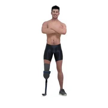 3D Render : isolated a smiling man with prosthesis leg, isolated Illustrazione stock