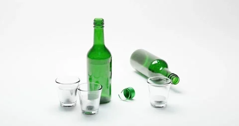 3d render of isolated studio korean soju bottle alcohol beverage and glass .. Stock Footage 276454381