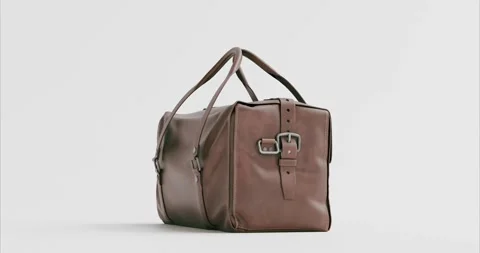 3d render of isolated vintage leather hand carry duffel luggage bag suitcas.. Stock Footage 294692078