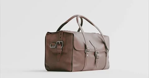 3d render of isolated vintage leather hand carry duffel luggage bag suitcas.. Video stock 294692082