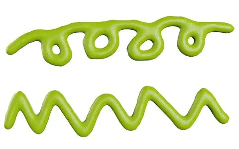 3d render of isolated wasabi swirl and line spatter or stains on white top .. Stock Illustration