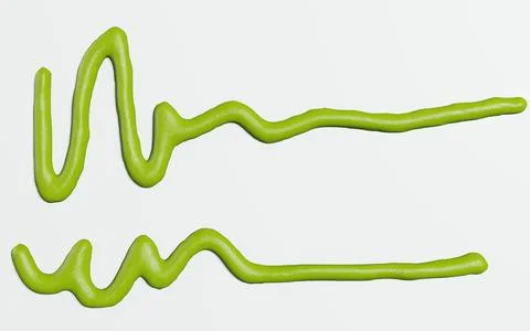 3d render of isolated wasabi swirl and line spatter or stains on white top .. Stock Illustration