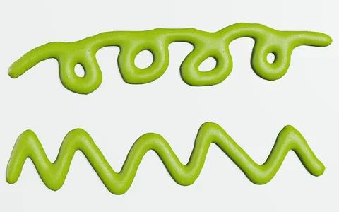 3d render of isolated wasabi swirl and line spatter or stains on white top .. Stock Illustration