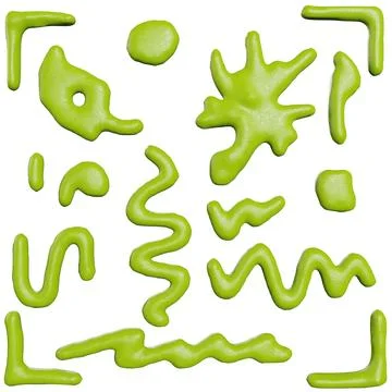 3d render of isolated wasabi swirl and line spatter or stains on white top .. Stock Illustration