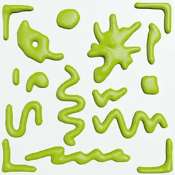 3d render of isolated wasabi swirl and line spatter or stains on white top .. Stock Illustration
