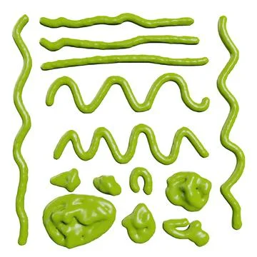 3d render of isolated wasabi swirl and line spatter or stains on white top .. Stock Illustration