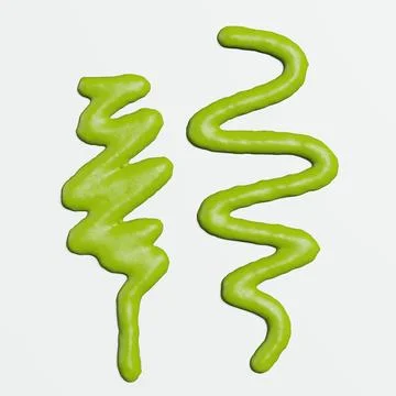 3d render of isolated wasabi swirl and line spatter or stains on white top .. Stock Illustration