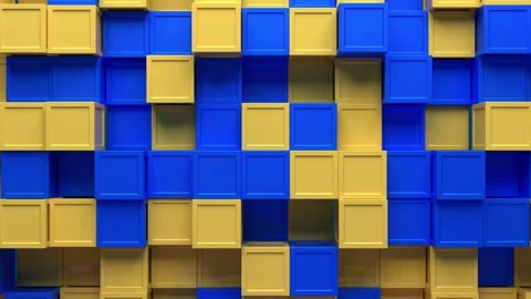 3D render of isometric abstract blue and translucent clear moving cube box block Stock Footage 317132541