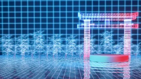 3D render Japanese gateway Torii white podium on light Glow Circle backgrou.. Stock Illustration