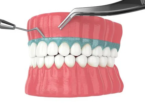 3d render of jaw with removing the silicone mask from the gums Stock Illustration
