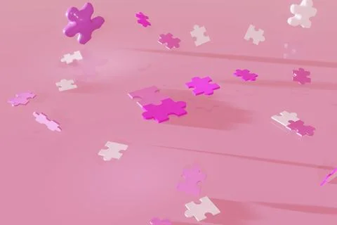 3d render of jigsaw puzzle pieces inflating and floating up 스톡 일러스트