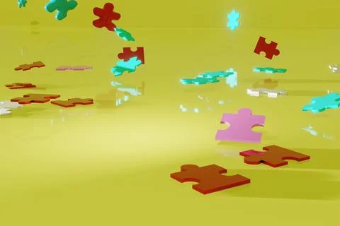 3d render of jigsaw puzzle pieces inflating and floating up Stock Illustration