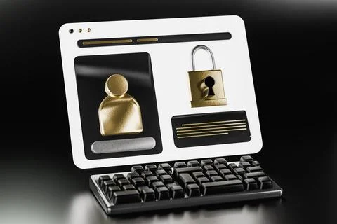 3D render of keyboard and identity card webpage security イラスト素材