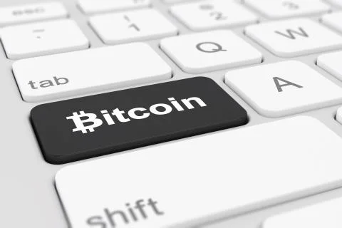 3d render of a keyboard with black Bitcoin button Stock Illustration