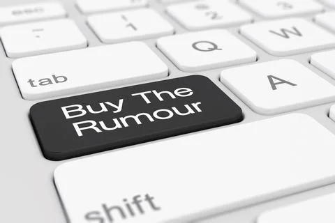 3d render of a keyboard with black buy the rumour button. Stock Illustration