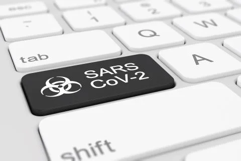 3d render of a keyboard with a black key - SARS-CoV-2 스톡 일러스트