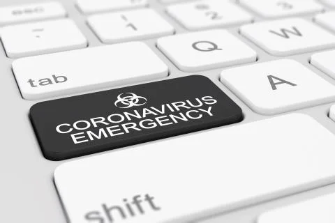 3d render of a keyboard with a black key - coronavirus emergency Stock Illustration