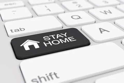 3d render of a keyboard with a black key - stay home Stock Illustration