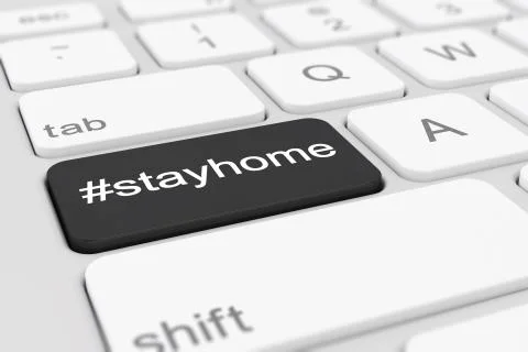 3d render of a keyboard with a black key - hashtag stay home 스톡 일러스트
