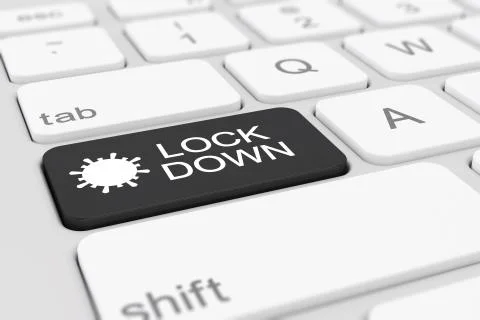 3d render of a keyboard with a black key - lockdown Stockillustratie