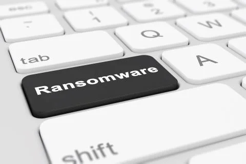 3d render of a keyboard with a black key - ransomware Stock Illustration