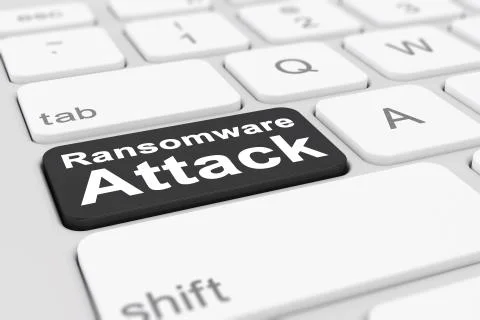 3d render of a keyboard with a black key - ransomware attack Stock Illustration