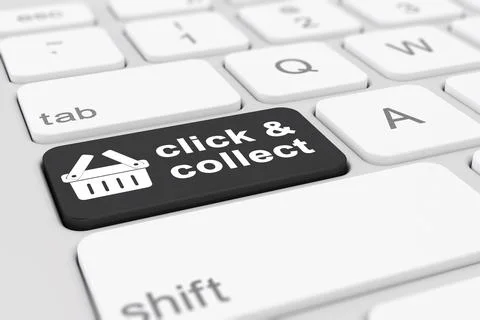 3d render of a keyboard with a black key - click and collect Stock Illustration