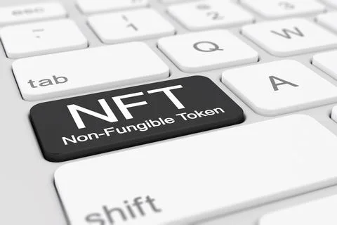 3d render of a keyboard with black NFT button. Stock Illustration