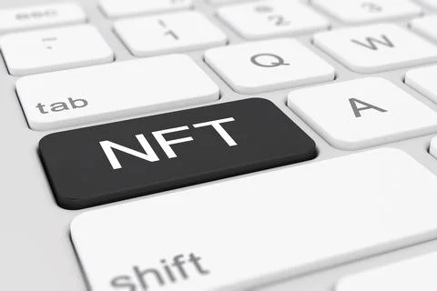 3d render of a keyboard with black NFT button. Illustrazione stock