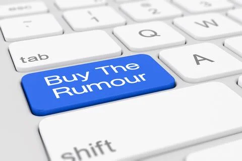 3d render of a keyboard with blue buy the rumour button. Stock Illustration