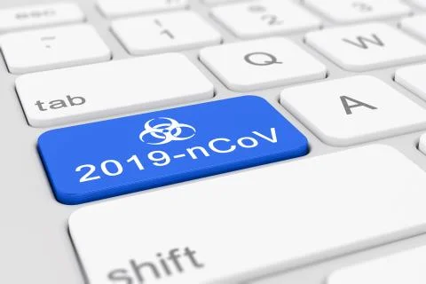 3d render of a keyboard with a blue key - 2019-nCoV Stock Illustration