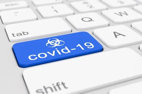 3d render of a keyboard with a blue key - covid-19 Stock Illustration
