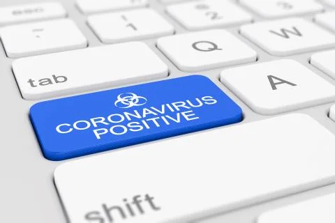 3d render of a keyboard with a blue key - coronavirus positive Stock Illustration