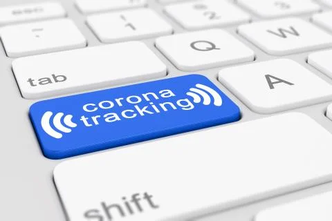 3d render of a keyboard with a blue key - corona tracking Stock Illustration