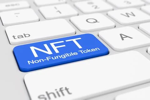 3d render of a keyboard with blue NFT button. Stockillustratie