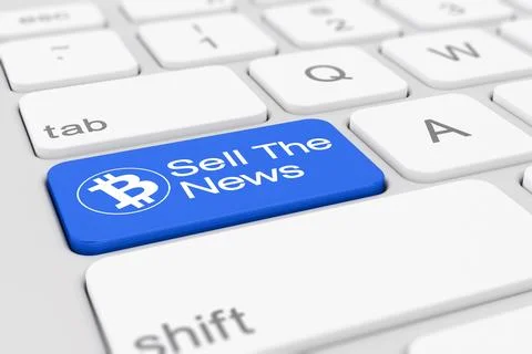 3d render of a keyboard with blue sell the news button. Stock Illustration