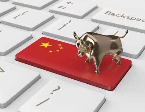3d render of keyboard with china flag key and bull Stock Photos