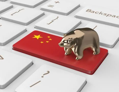 3d render of keyboard with china flag key and bear 库存照片