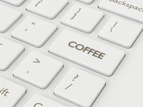 3d render of keyboard with coffee button Stock Photos