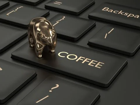 3d render of keyboard with coffee button and bear 库存照片