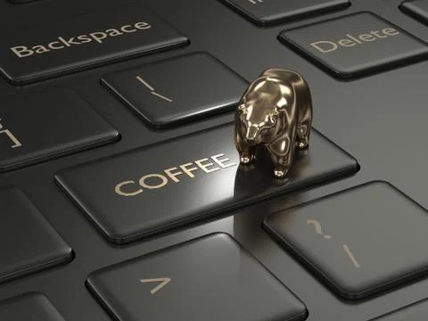 3d render of keyboard with coffee button and bear Stock Photos
