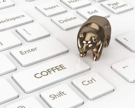 3d render of keyboard with coffee button and bear 库存照片