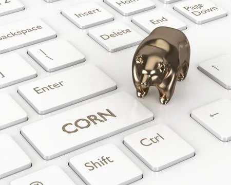 3d render of keyboard with corn key and bear 库存照片