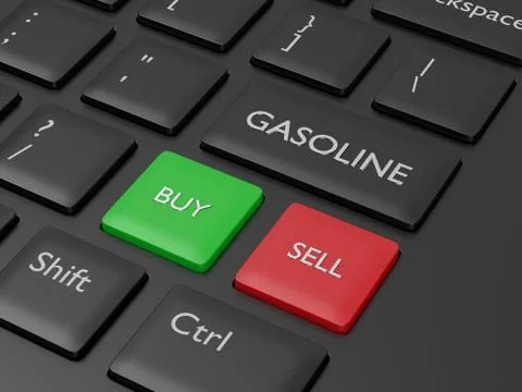 3d render of keyboard with gasoline button Illustrazione stock