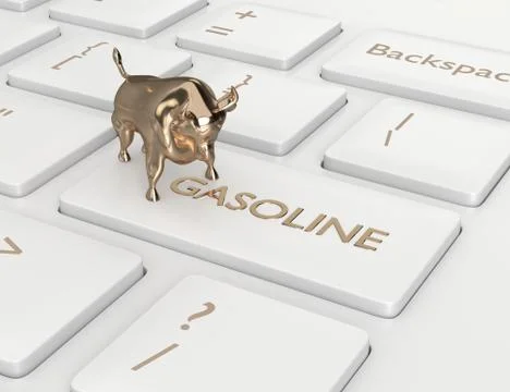 3d render of keyboard with gasoline button and bull Illustrazione stock