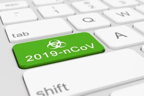 3d render of a keyboard with a green key - 2019-nCoV 스톡 일러스트