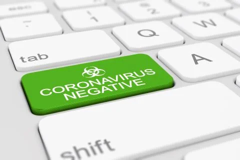 3d render of a keyboard with a green key - coronavirus negative Stock Illustration