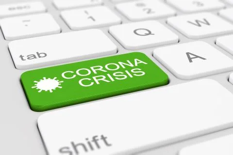 3d render of a keyboard with a green key - corona crisis Stock Illustration
