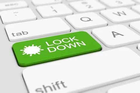 3d render of a keyboard with a green key - lockdown 스톡 일러스트